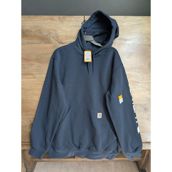 Carhartt Other - Carhartt Hoodie Mens Medium Navy Loose Fit Midweight Logo Graphic Sleeve TS0288